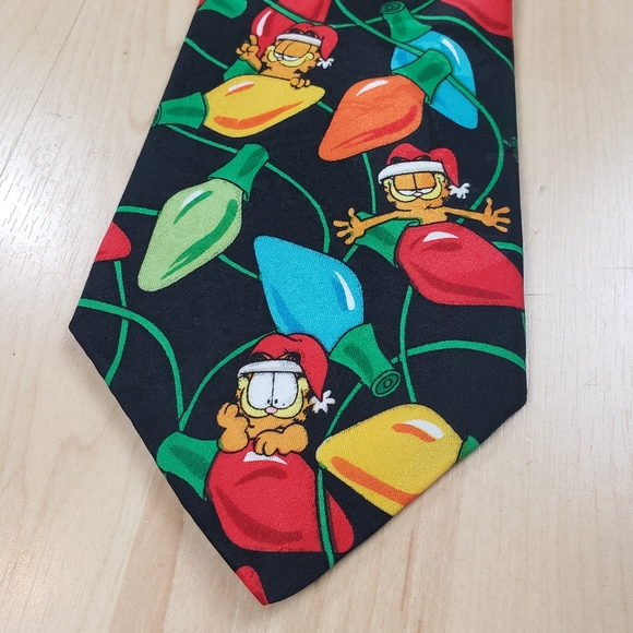 Vintage Garfield Christmas Neck Tie Polyester Lights Xmas Paws Addiction - Picture 1 of 7